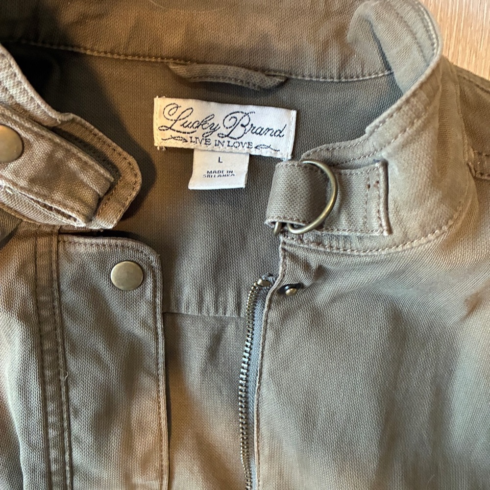 Lucky brand gorpcore field jacket Olive green zip up Moto jacket Biker style - Picture 2 of 5